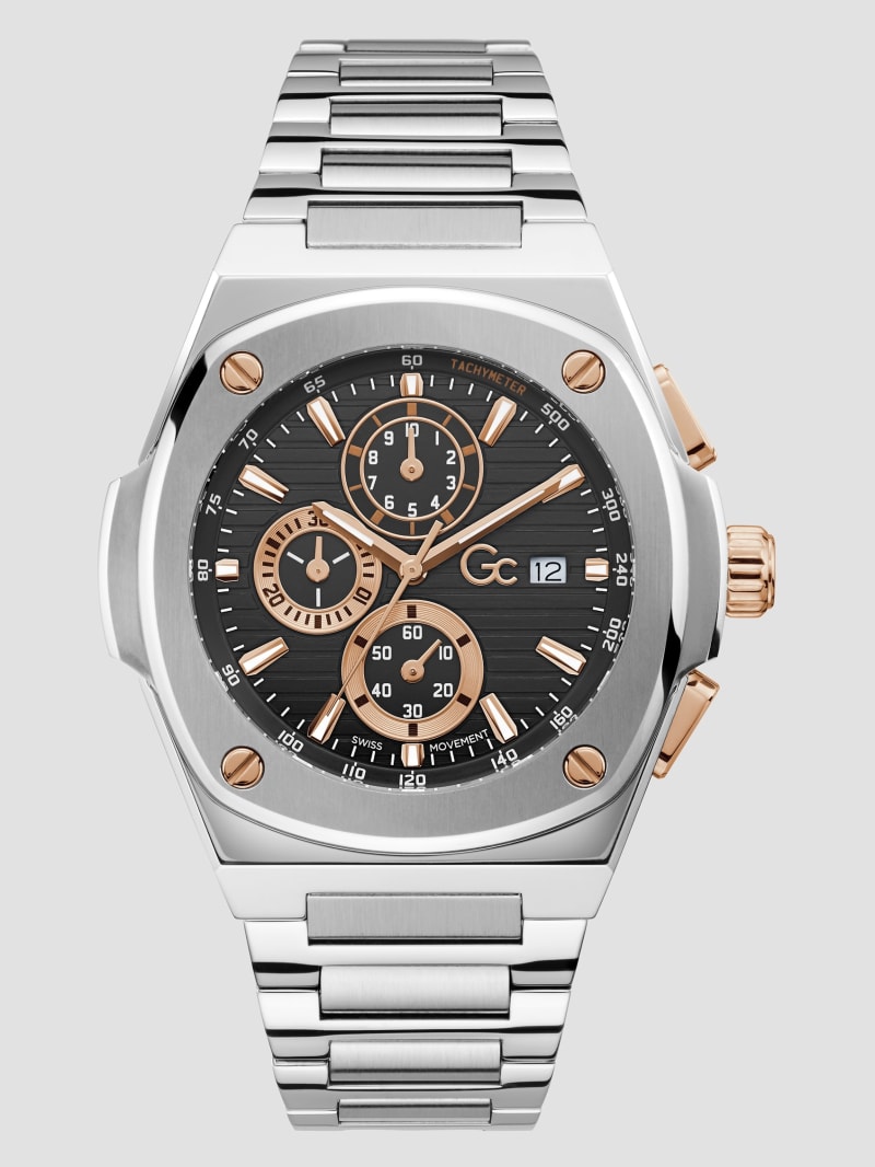 Guess Silver-Tone and Black Chronograph Watch - Rose Gold