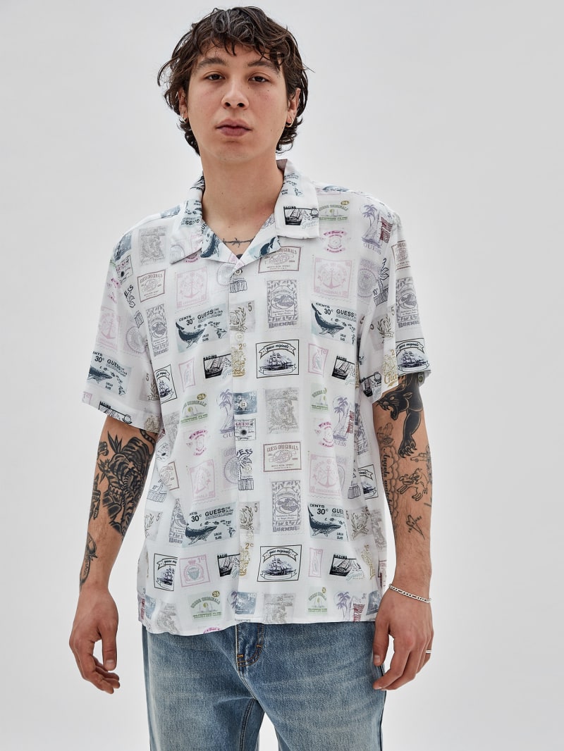 Guess GUESS Originals Eco Rayon Stamp Shirt - White Peaks Multi