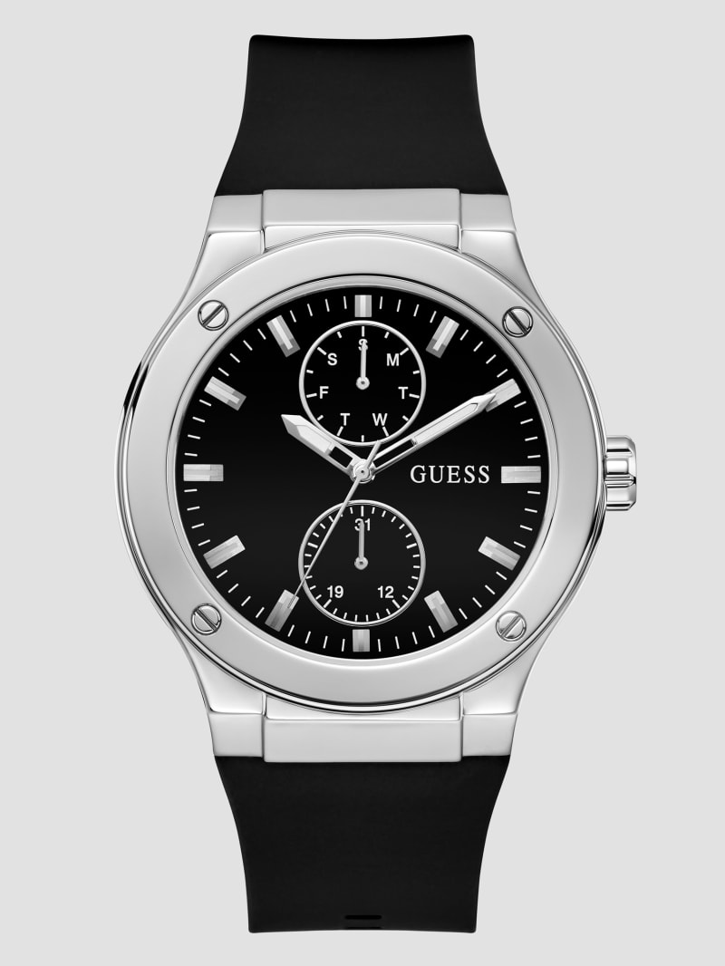 Guess Two-Tone Multifunction Silicon Watch - Black