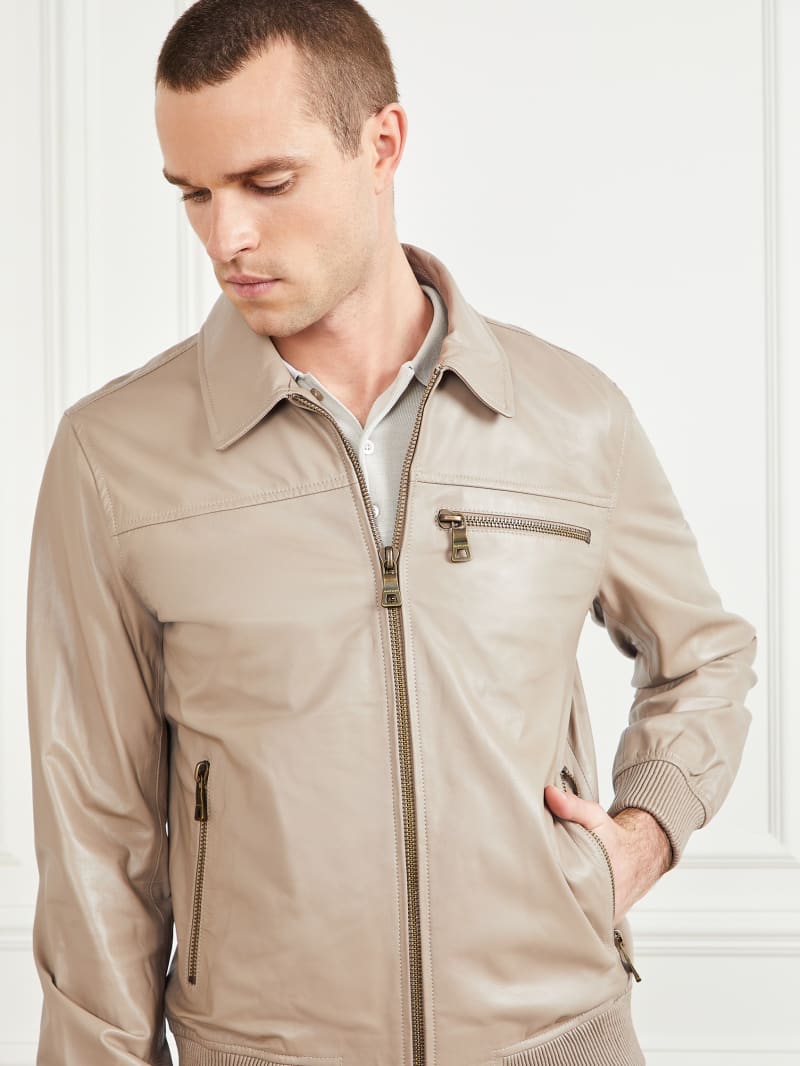 Guess Leather Flight Jacket - Pasadena Stone