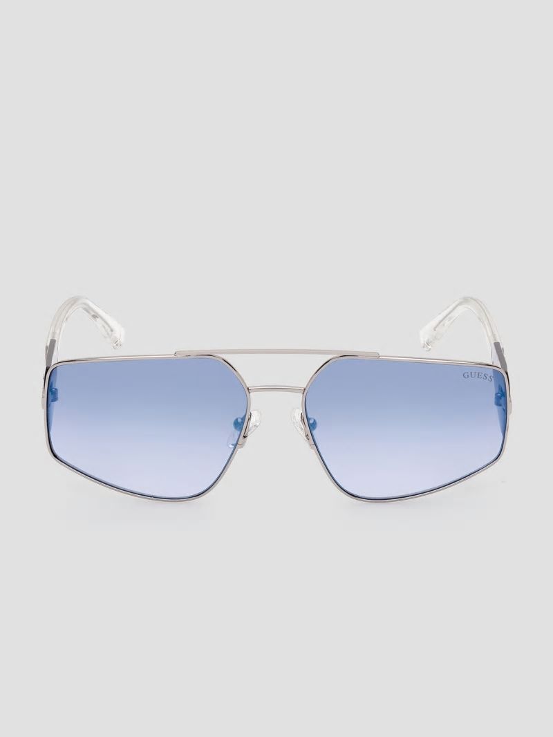 Guess Crystal Side Navigator Sunglasses - Silver