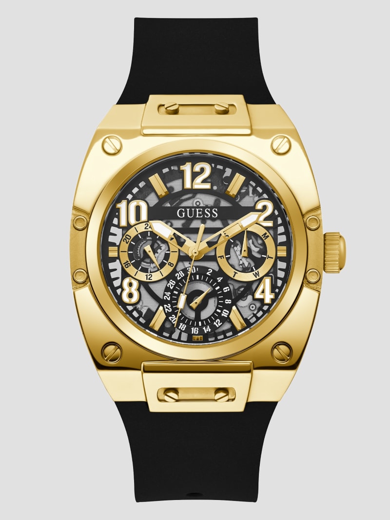 Guess Gold-Tone and Black Silicone Multifunctional Watch - Black Snakeskin