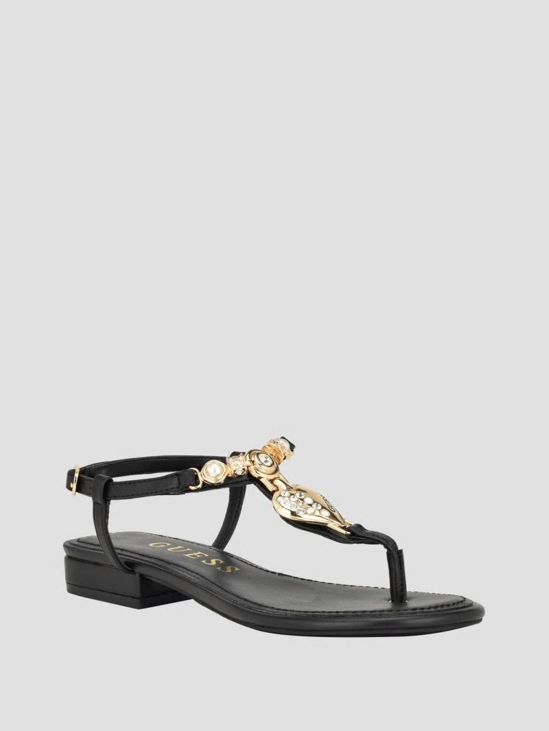 Guess Jiarella T-Strap Signature Sandal - Black 001 Guess Jiarella T-Strap Signature Sandal - Black 001