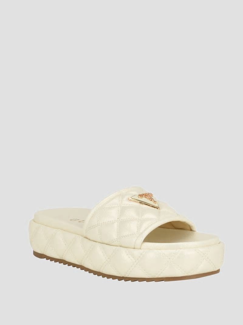 Guess Longo Quilted Flatform Slides - Ivory 150