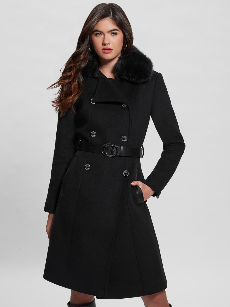 Guess Patrice Wool-Blend Belted Coat - Black