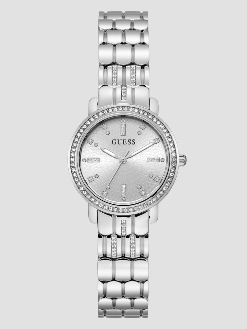 Guess Silver-Tone Crystal Analog Watch - Silver