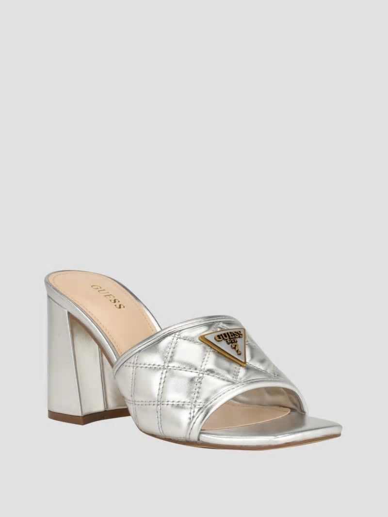 Guess Quilted Block Metallic Heels - Silver 040