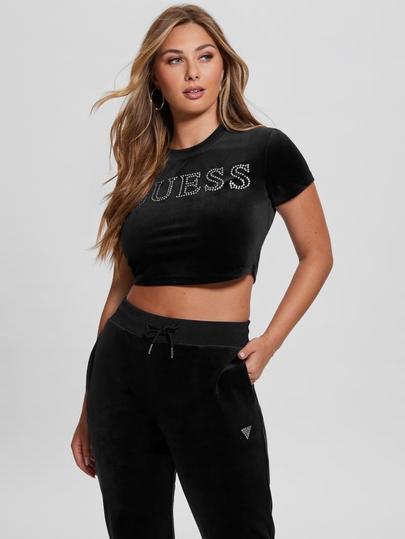 Guess Eco Couture Signature Velvet Tee - Black