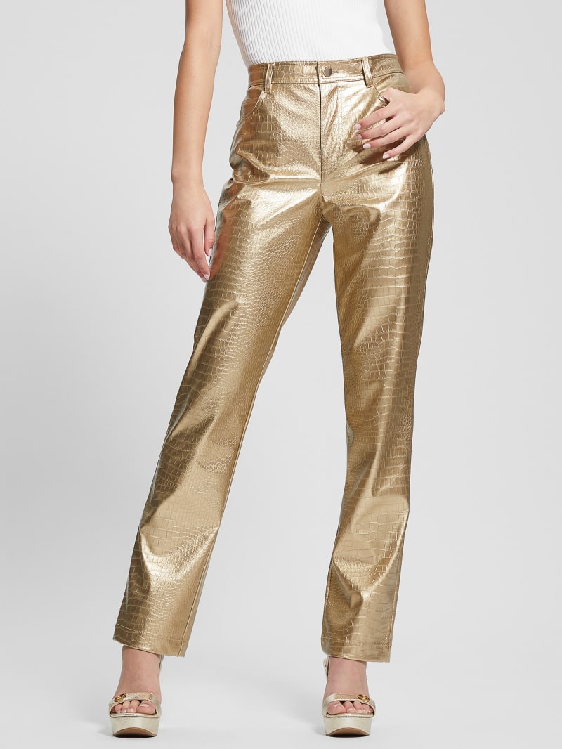 Guess Ambra Metallic Faux-Leather Pants - Light Gold