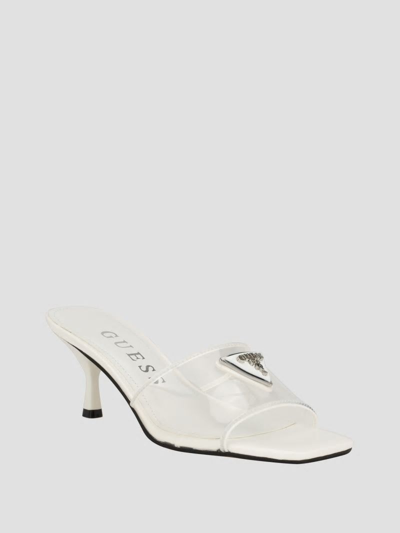 Guess Lusie Triangle Clear Kitten Mules - Wht Floral