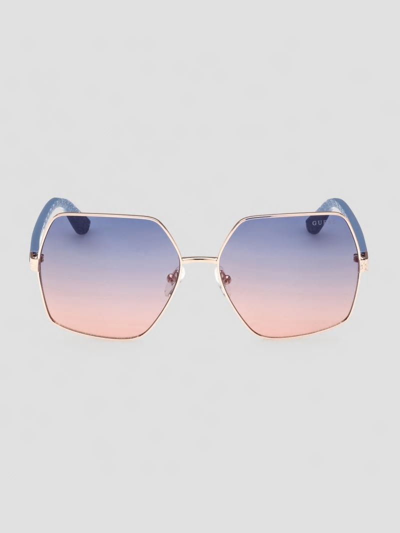 Guess Aurora Oversized Trim Sunglasses - Shiny Rose Gold/Gradient