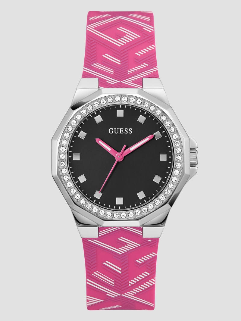 Guess Pink Silicon Watch - Silver