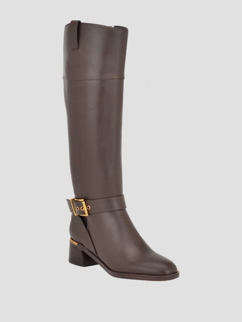 Guess Eveda Buckle Riding Boots - Dark Brown