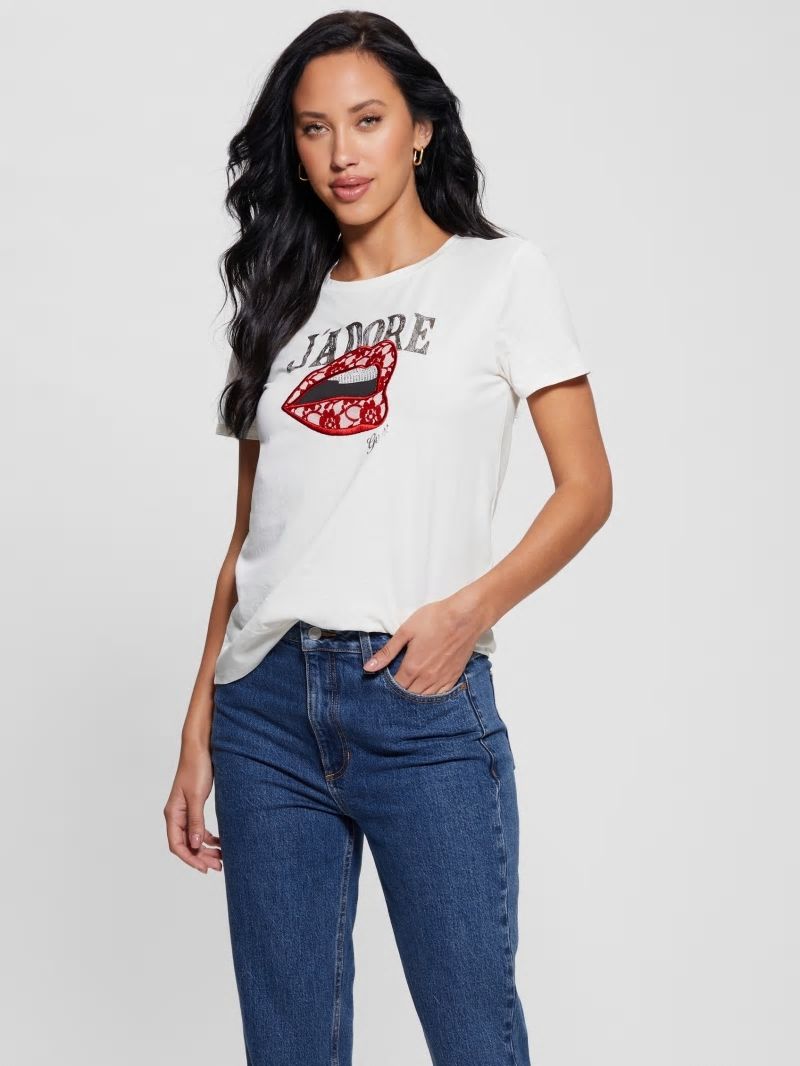 Guess J'Adore Easy Tee - Cream White Guess J'Adore Easy Tee - Cream White
