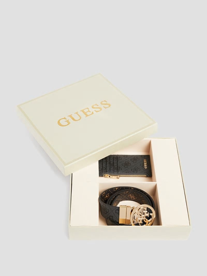 Guess Quattro G Belt and Card Holder Box Set - Cloud Wash