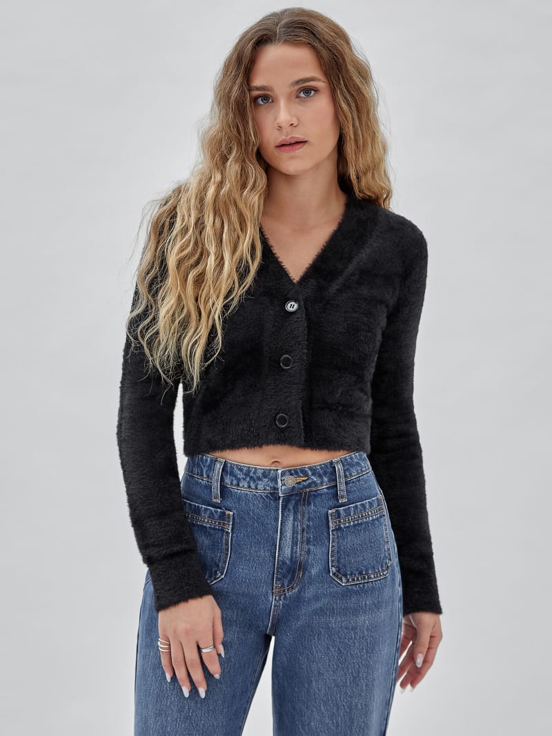 Guess GUESS Originals Fuzzy Cropped Cardigan - Black