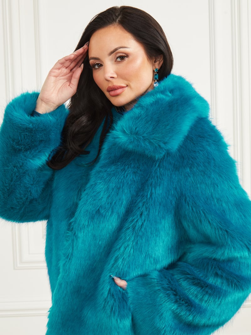 Guess Gwenda Faux-Fur Jacket - Bermuda Blue With Darker