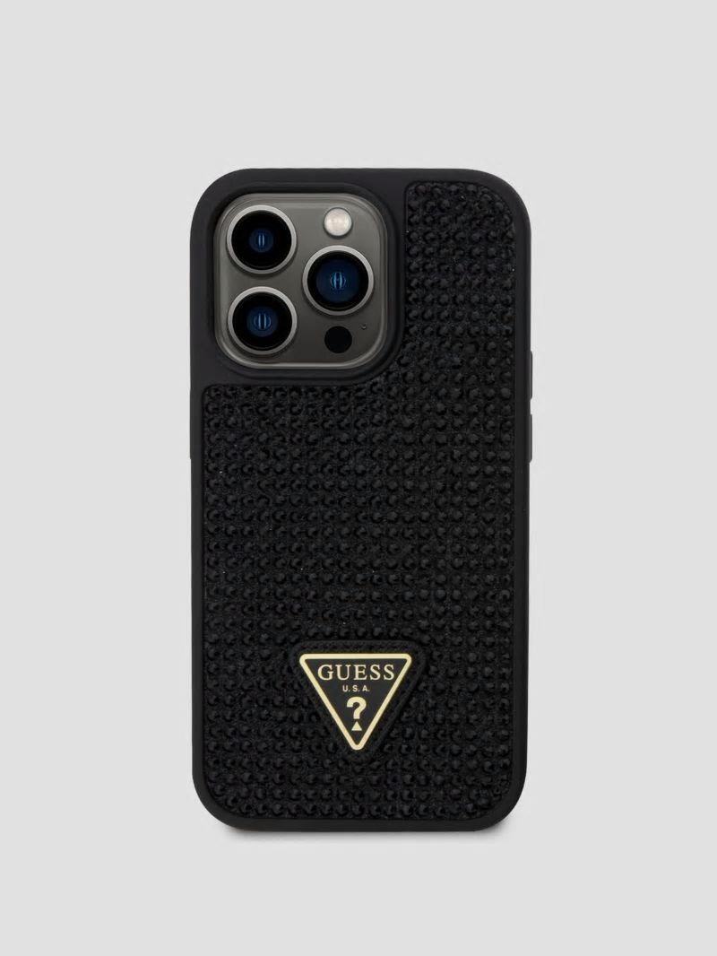 Guess Rhinestone iPhone 15 Pro Case - Black Snakeskin