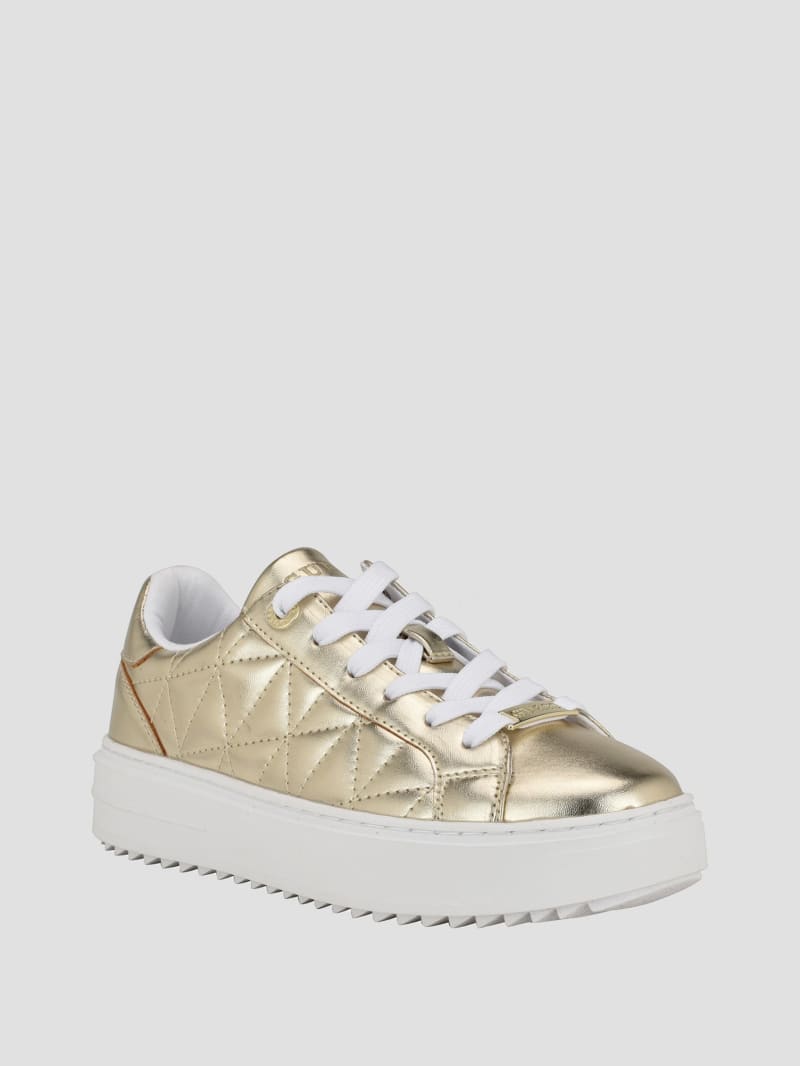 Guess Desena Quilted Metallic Low-Top Sneakers - Gold