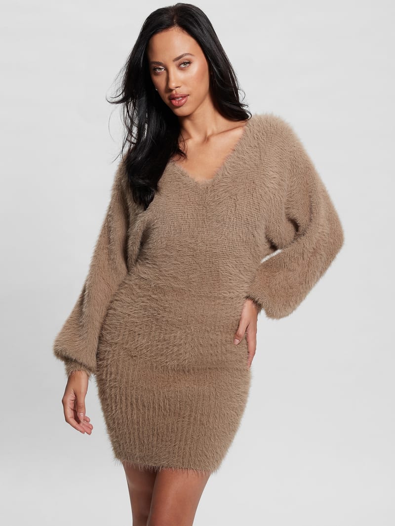 Guess Adeline Fuzzy Sweater Dress - Silk Taupe Multi