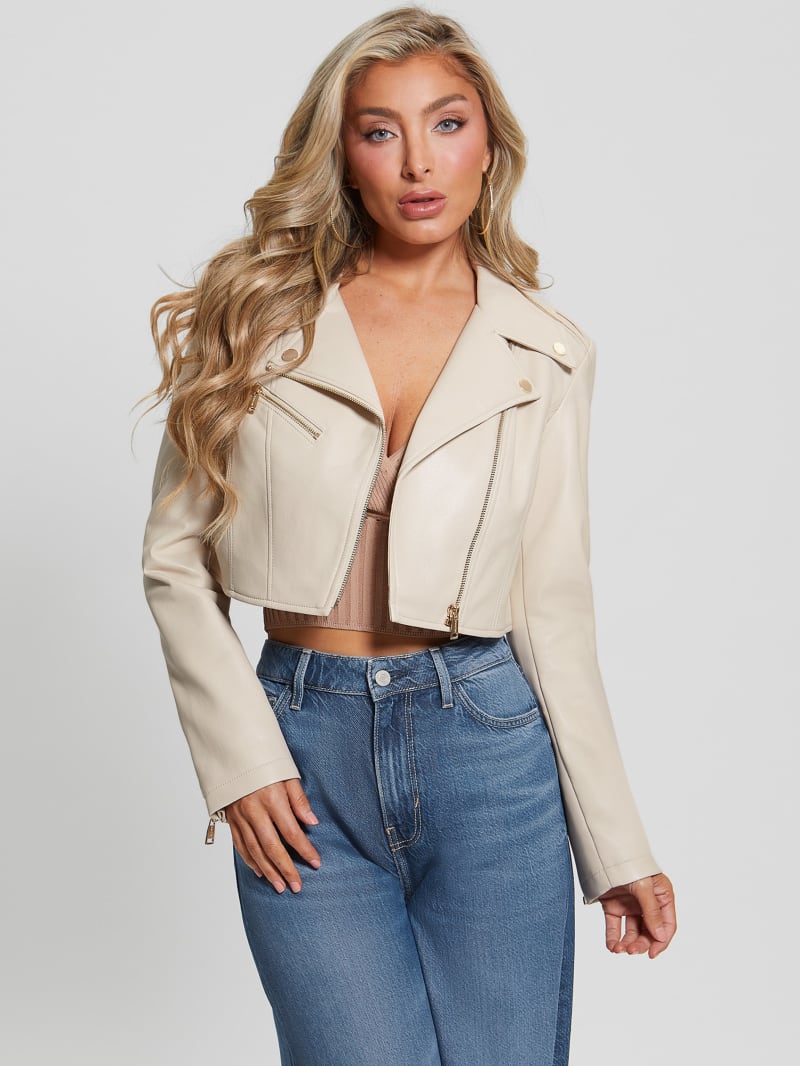 Guess Rochelle Faux-Leather Moto Jacket - Pearl Oyster