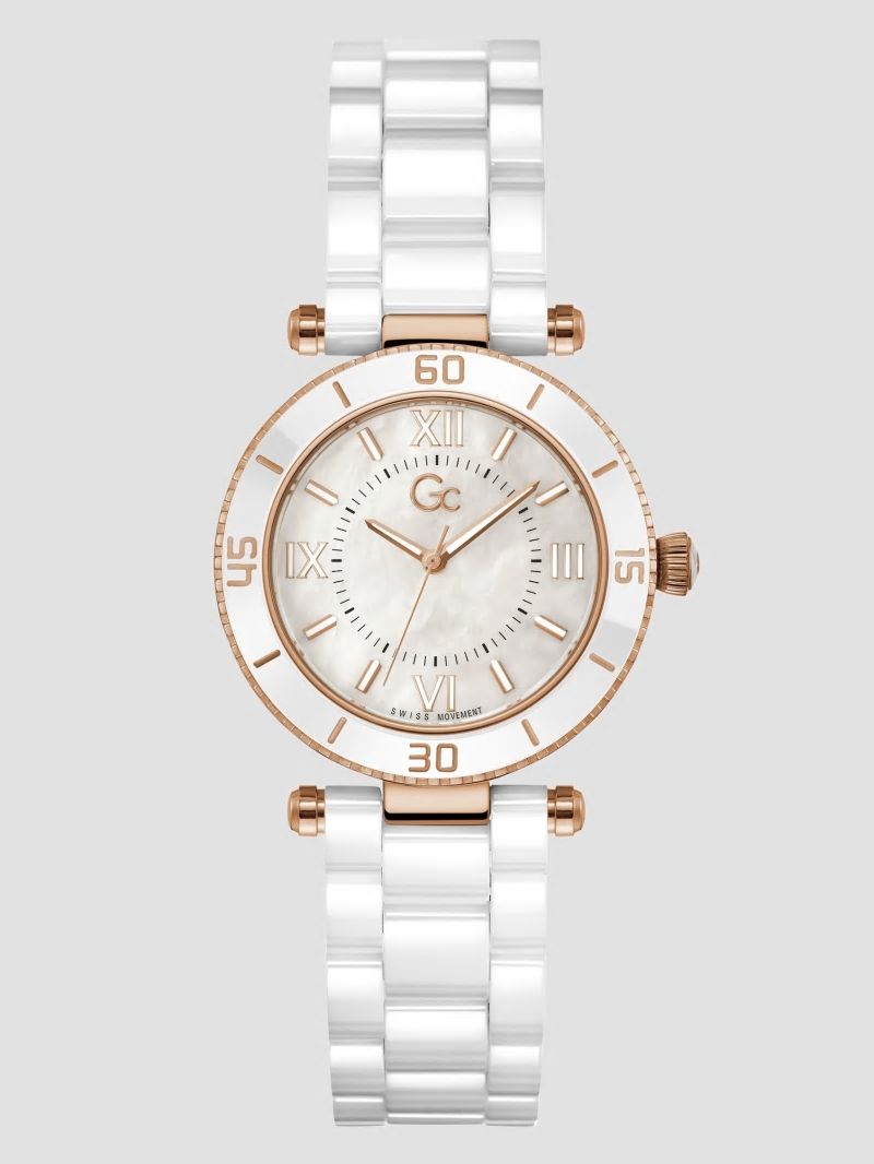 Guess Gc Mother-of-Pearl and Ceramic Analog Watch - Rose Gold