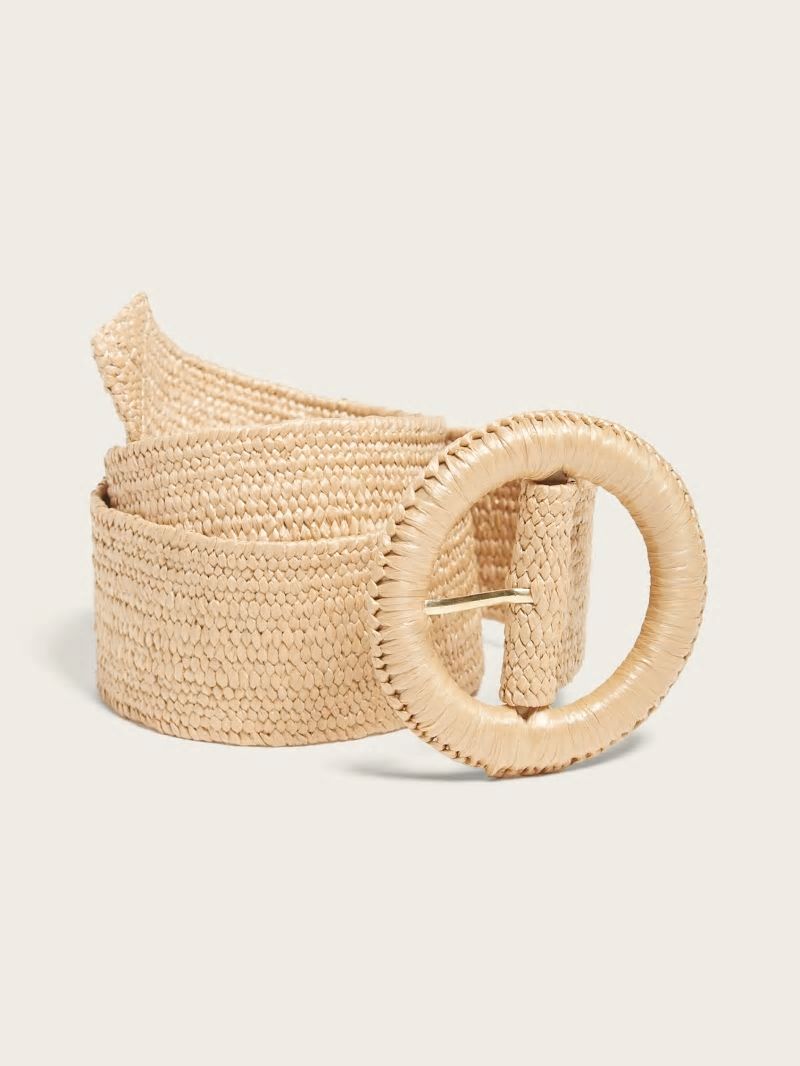 Guess Raffia Straw Waist Belt - White