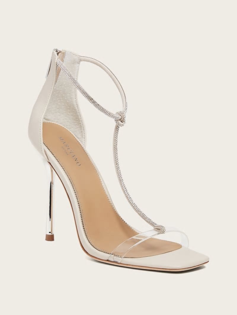 Guess Olivia T-Strap Rhinestone Stiletto Sandal - Paper