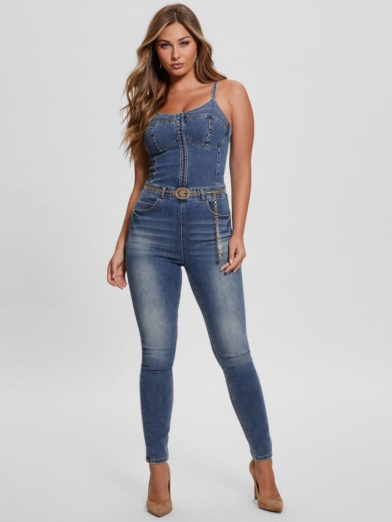 Guess Chain G-Belt Denim Jumpsuit - Lunar Blue Wash