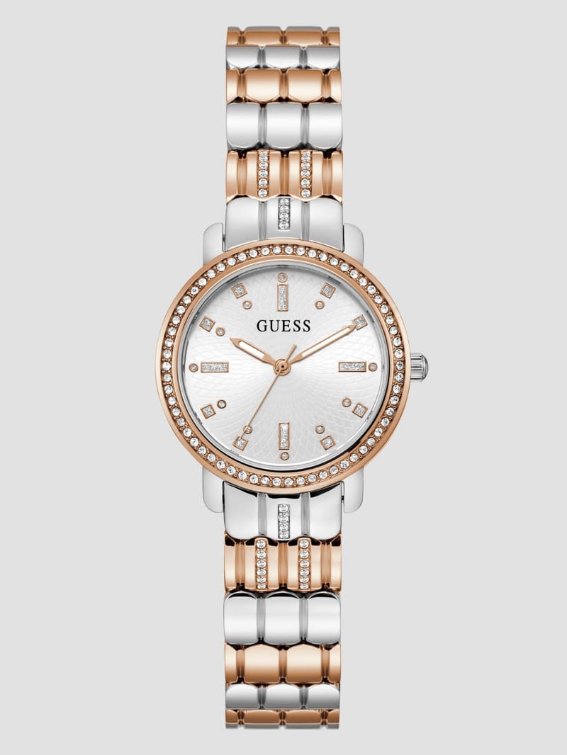 Guess Rose Gold and Silver-Tone Crystal Analog Watch - Gold