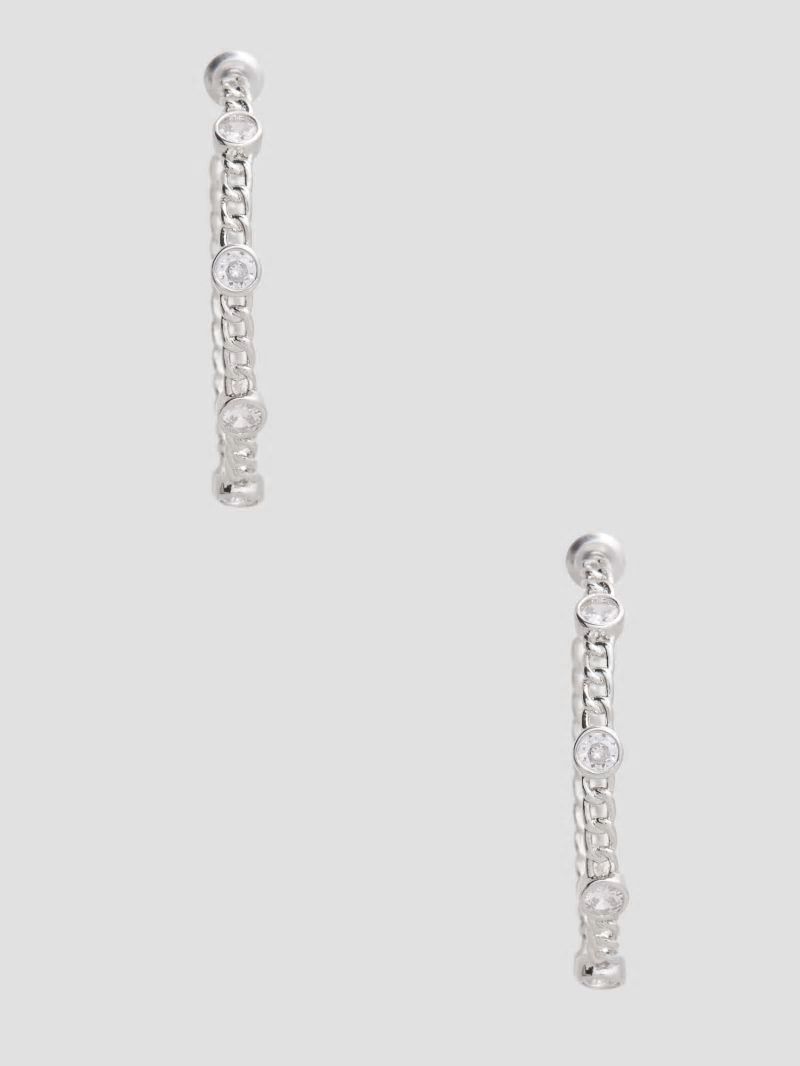 Guess Silver-Tone Crystal Chain Hoop Earrings - Silver