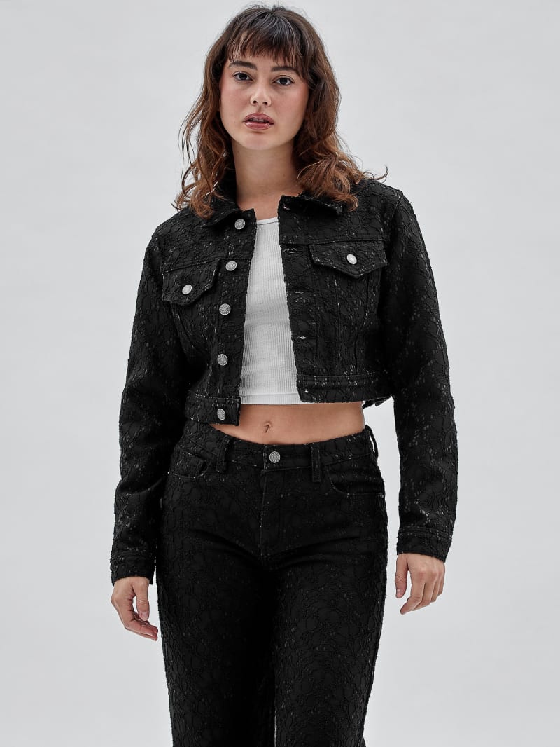 Guess GUESS Originals Lace Denim Cropped Jacket - Black