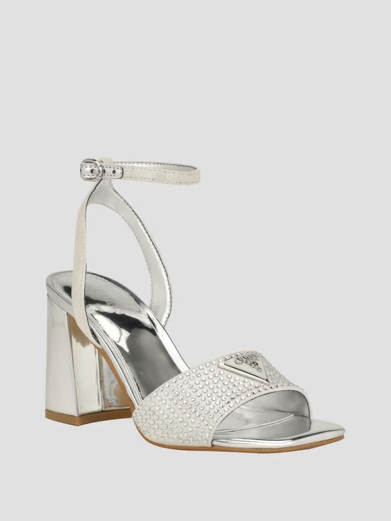 Guess Gelya Triangle Blocked Heels - Silver 040