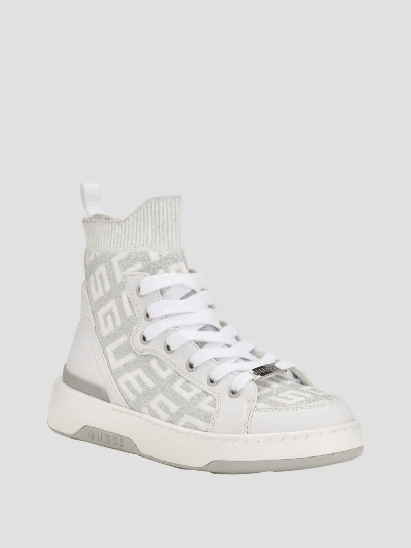 Guess Mannen Logo Knit High-Top Sneakers - Wht Floral