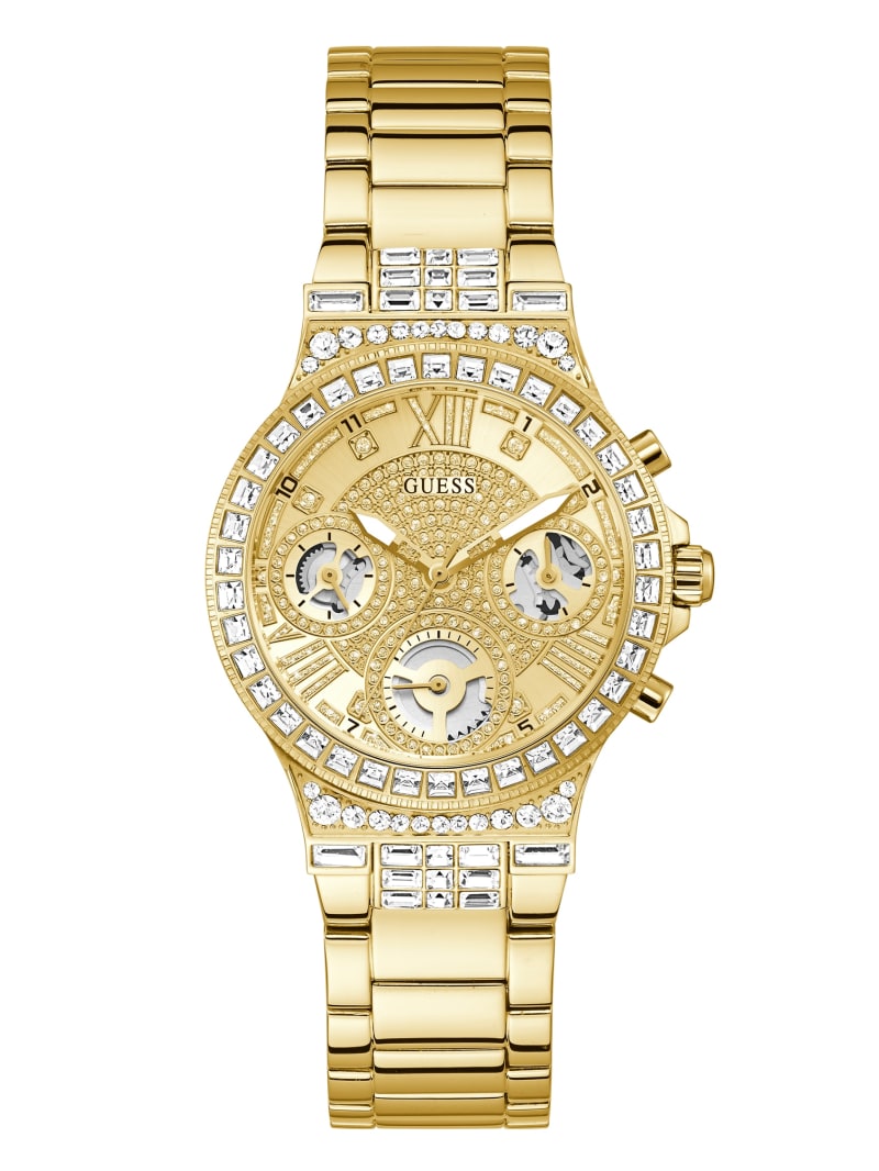 Guess Gold-Tone and Rhinestone Multifunction Watch - Gold