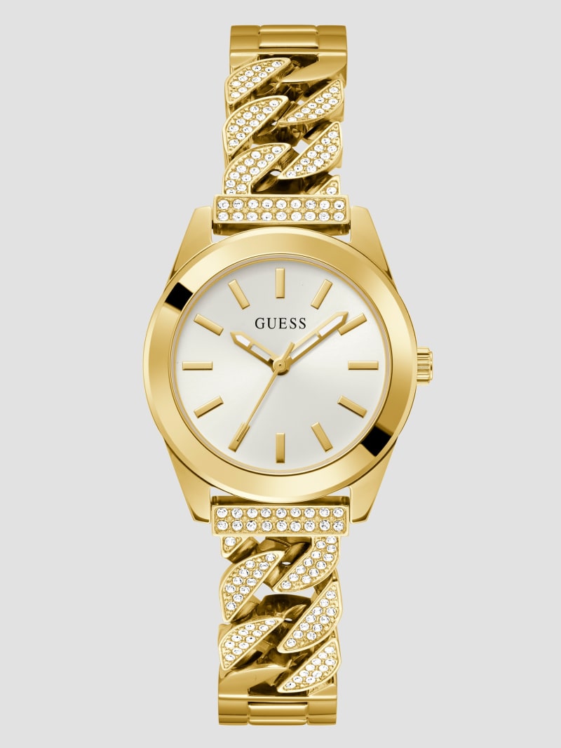 Guess Gold-Tone Crystal Curb Chain Analog Watch - Gold