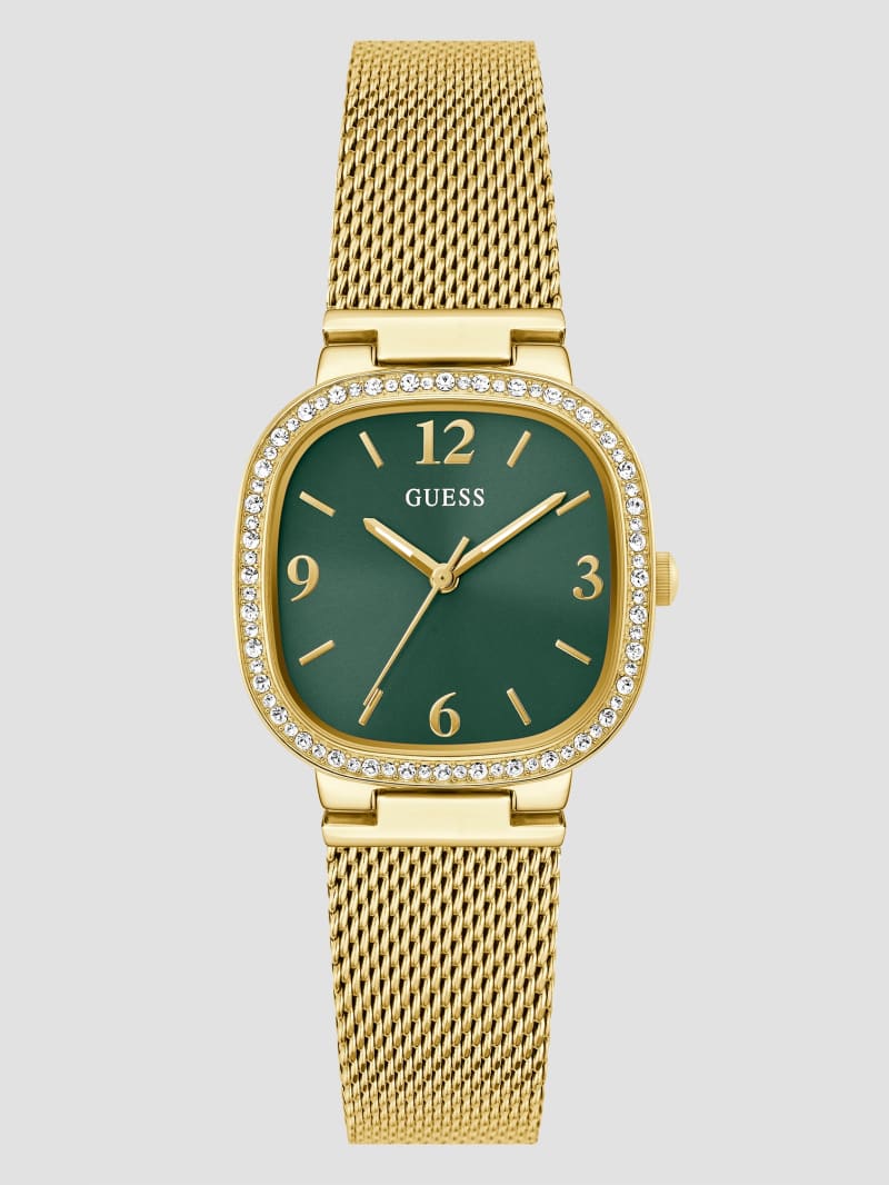 Guess Gold-Tone and Green Mesh Analog Watch - Gold