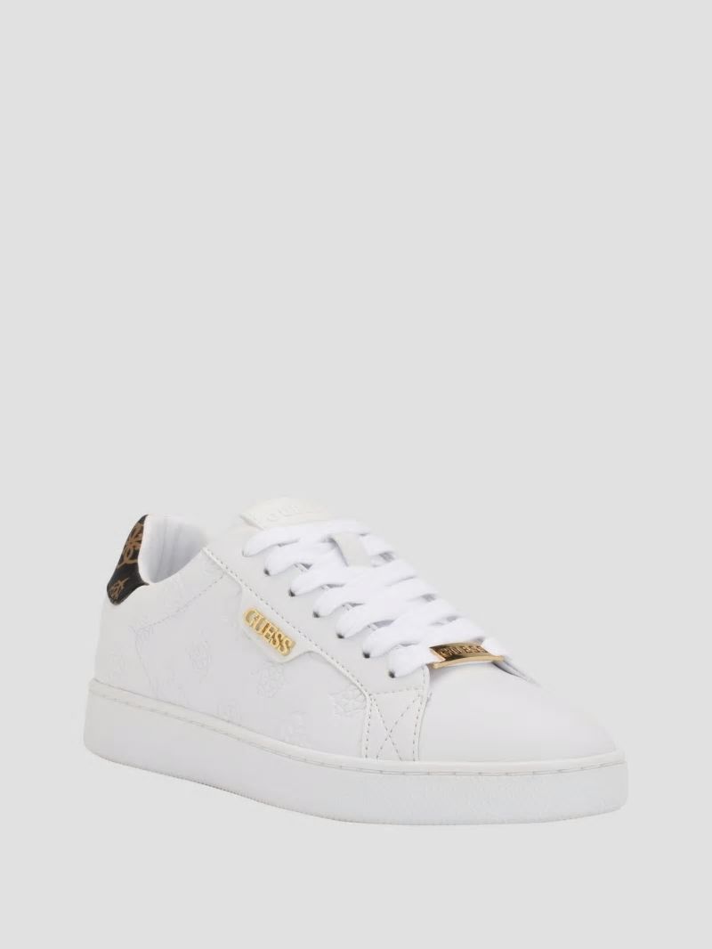 Guess Renzy Debossed Logo Low-Top Sneakers - White Graffiti