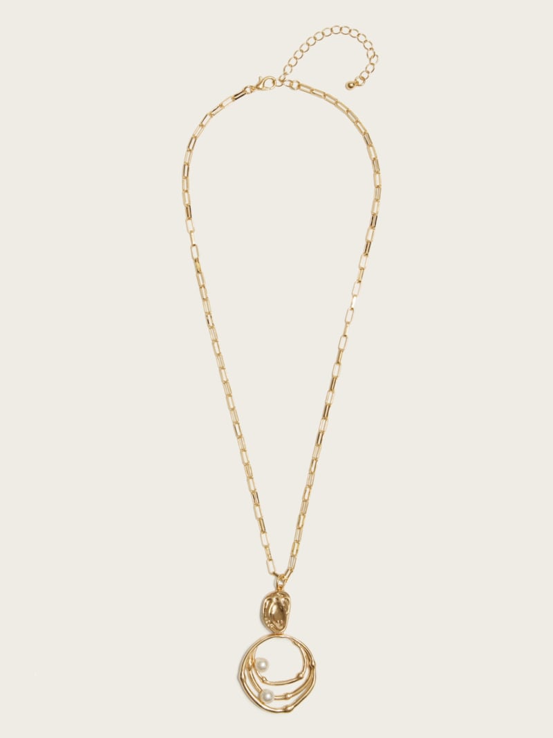 Guess Gold-Tone Pearl Orbital Necklace - Silver/Gold