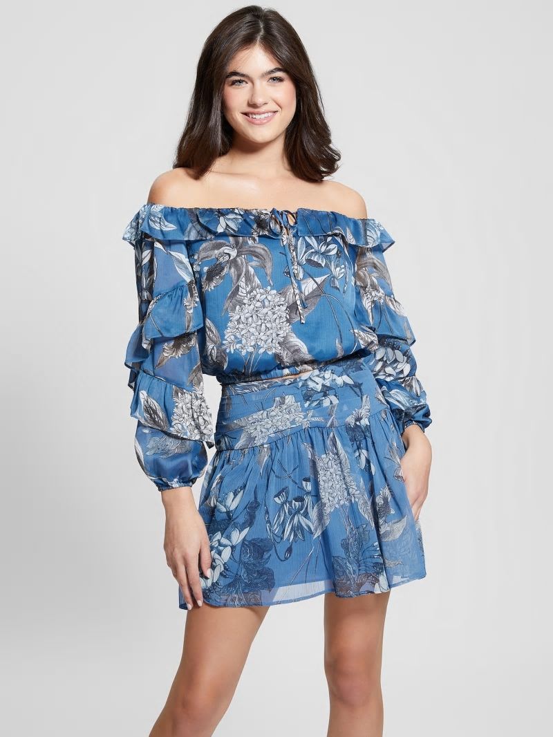 Guess Eco Shani Off-the-Shoulder Top - Phantom Flora Print