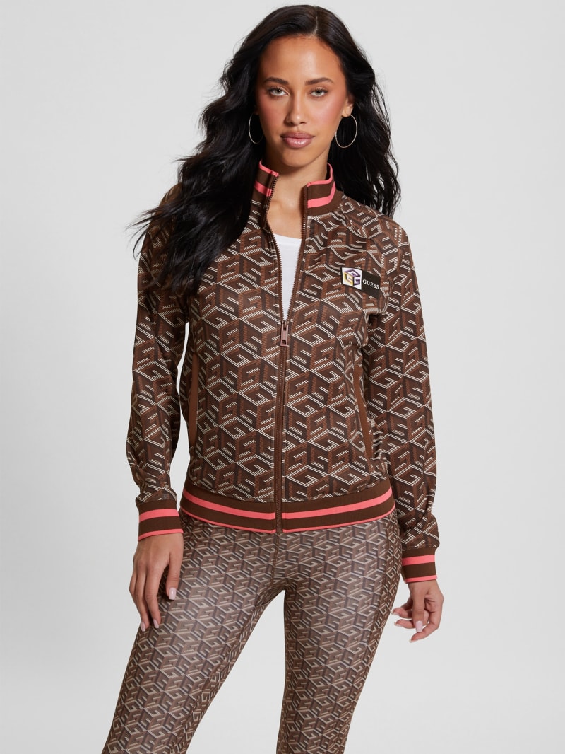 Guess Eco G-Cube Active Zip Sweatshirt - Stripe G-cube Brown