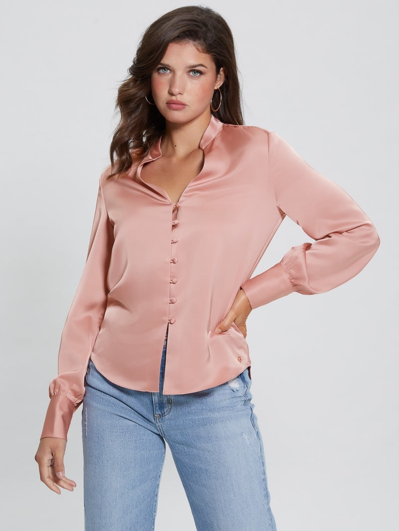 Guess Eco Rita Satin Shirt - Smooth Pink Multi