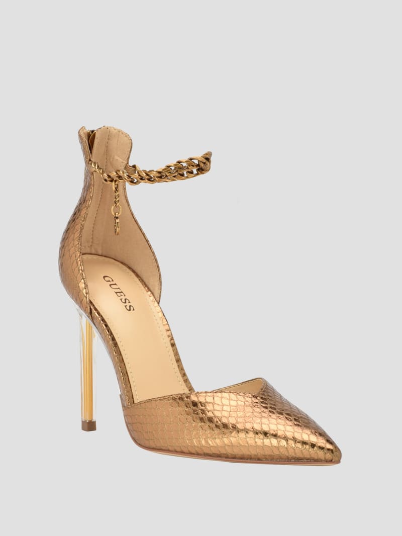Guess Stefany G-Chain Ankle Strap Pumps - Bronze