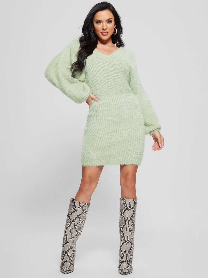 Guess Adeline Fuzzy Sweater Dress - Light Matcha