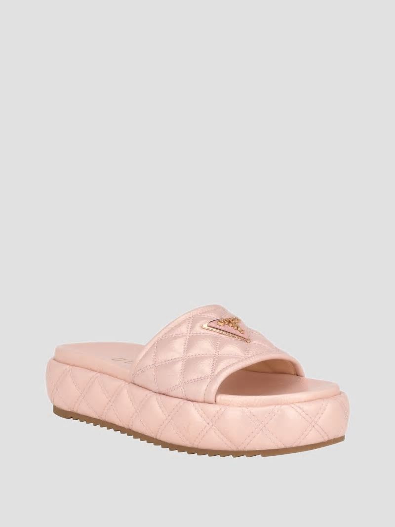 Guess Longo Quilted Flatform Slides - Light Pink 680