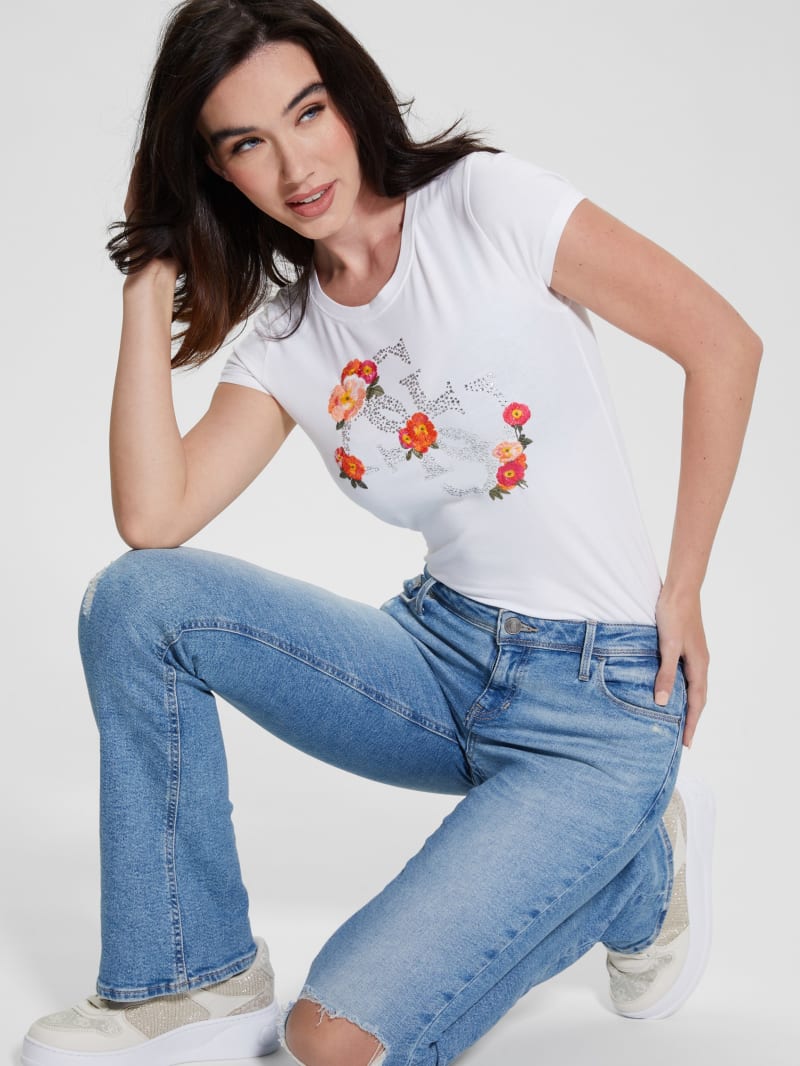 Guess Quattro G Floral Tee - Pure White