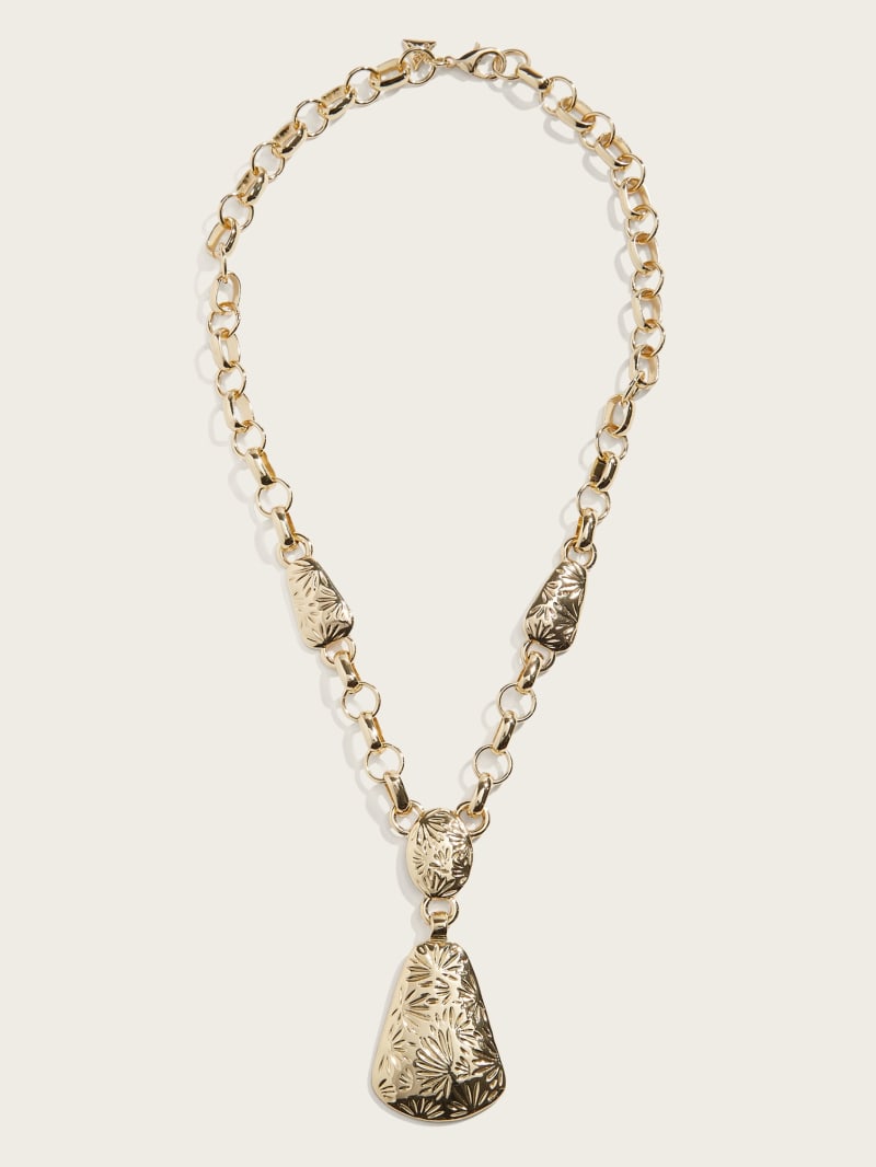 Guess Gold-Tone Textured Pendant Lariat Necklace - Silver/Gold