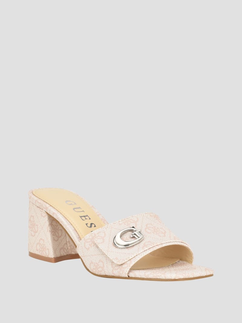 Guess Gallai Block Heel Mules - Ivory