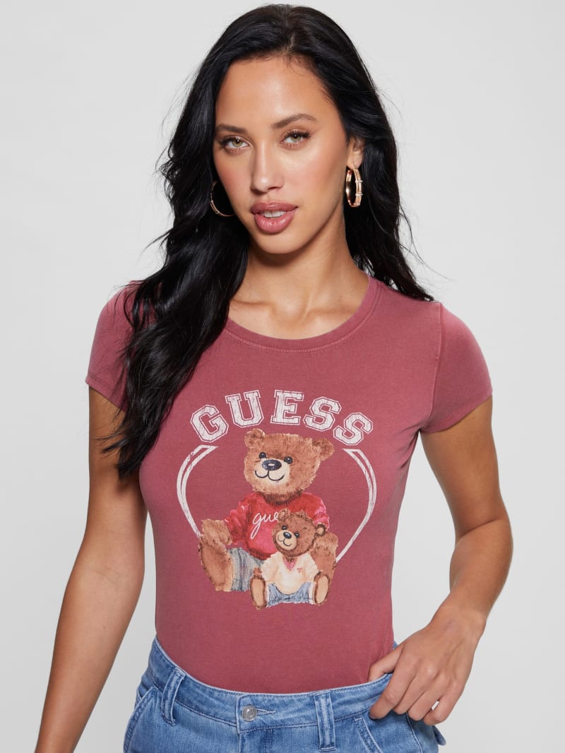 Guess Varsity Bear Tee - Tahiti Red Multi