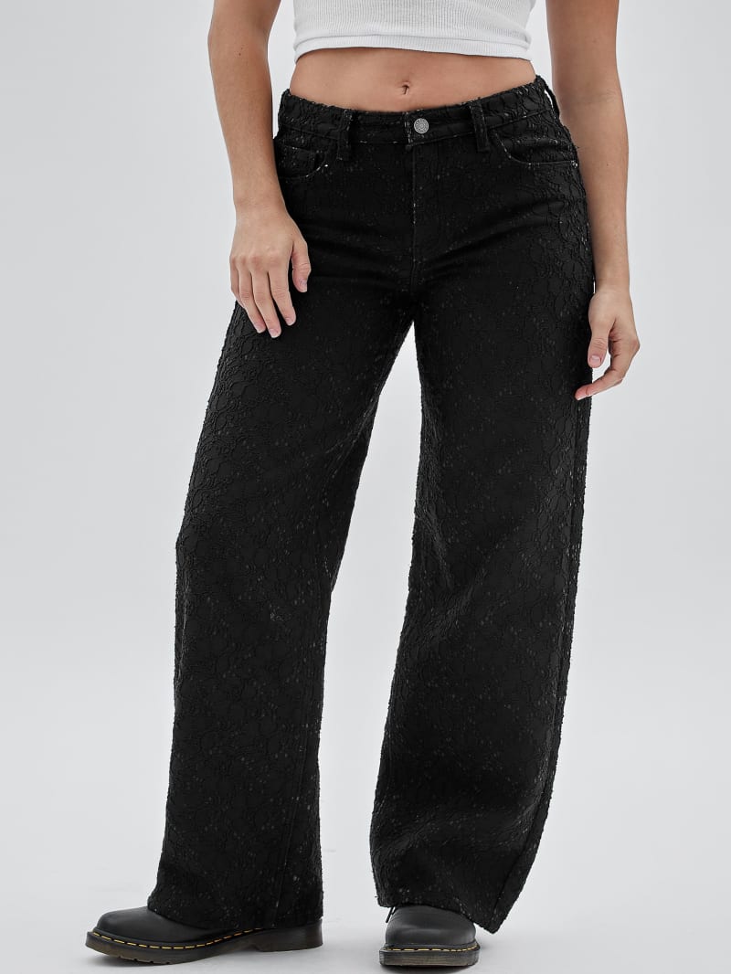 Guess GUESS Originals Lace Denim Wide-Leg Jeans - Black